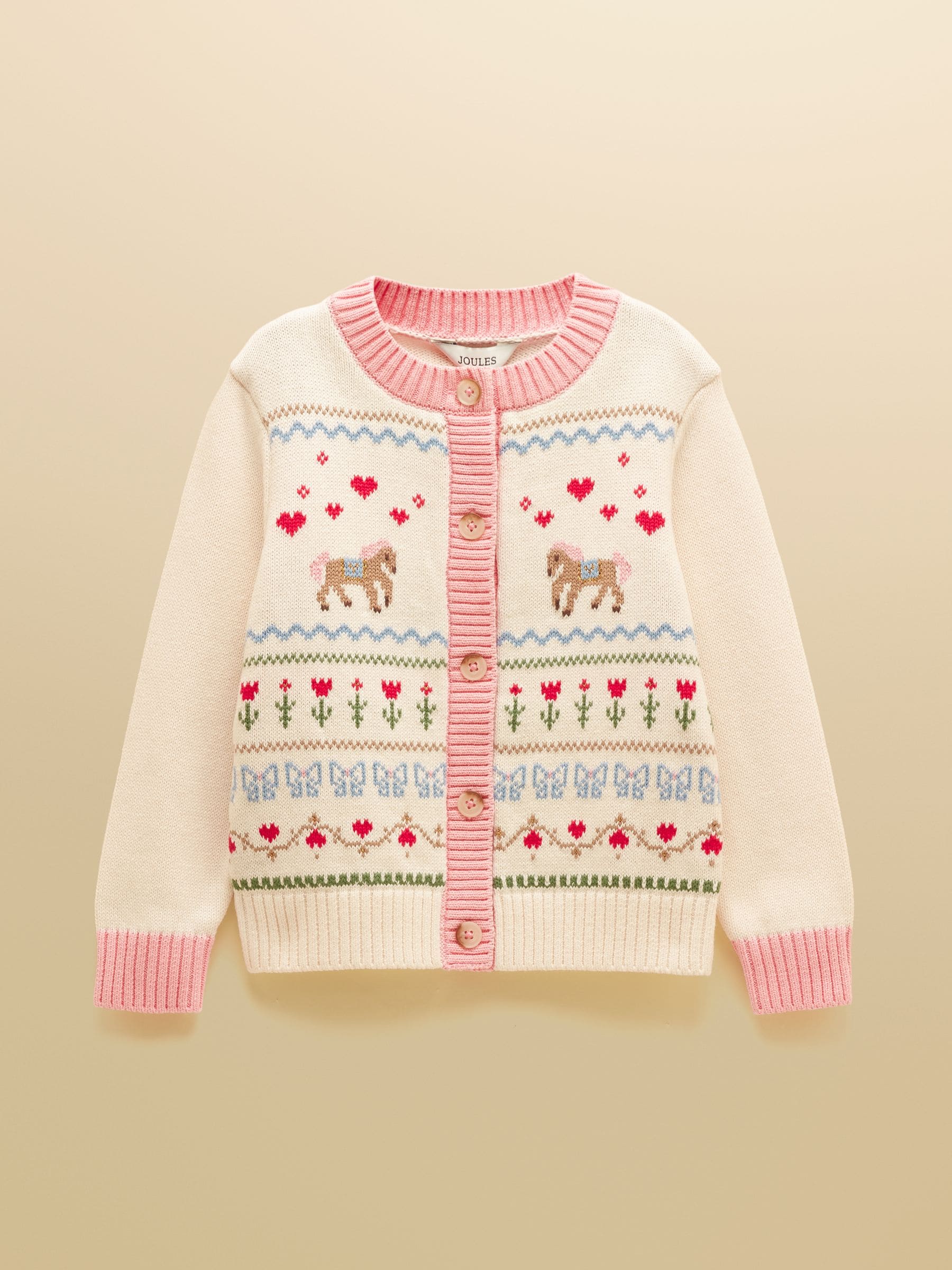 Dsiney Kidz - Joules Girls' Pippa Cream Horse Knitted Cardigan image 1