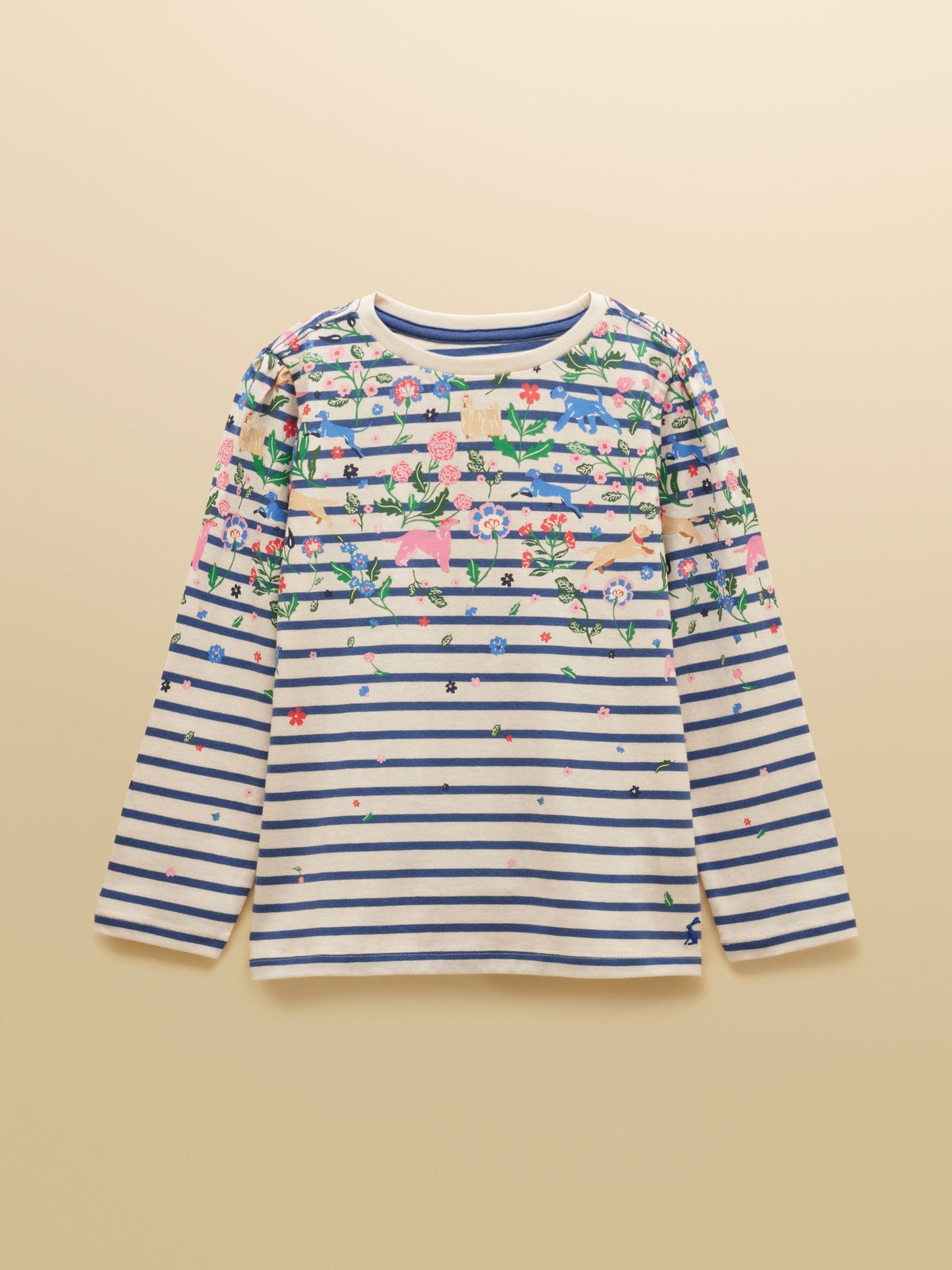 Dsiney Kidz - Joules Girls' Ava Cream & Blue Striped Long Sleeve Printed Cotton Top image 1