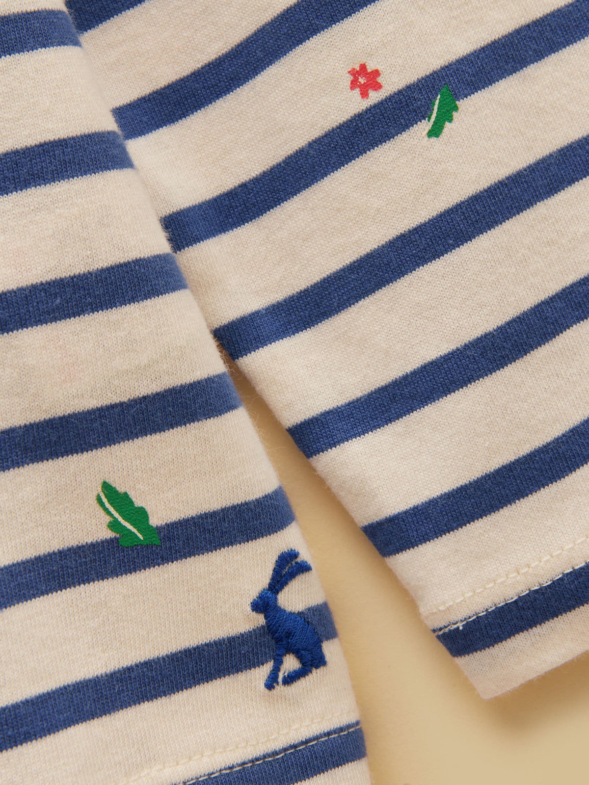 Dsiney Kidz - Joules Girls' Ava Cream & Blue Striped Long Sleeve Printed Cotton Top image 4