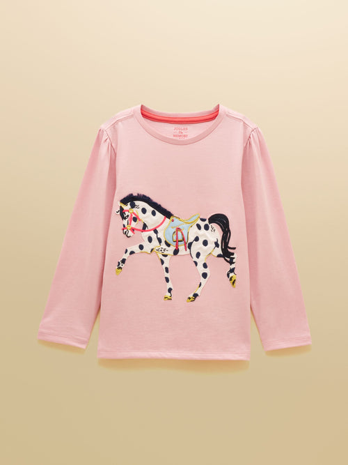 Dsiney Kidz - Joules Girls' Ava Pink Horse Applique Long Sleeve Top image 1