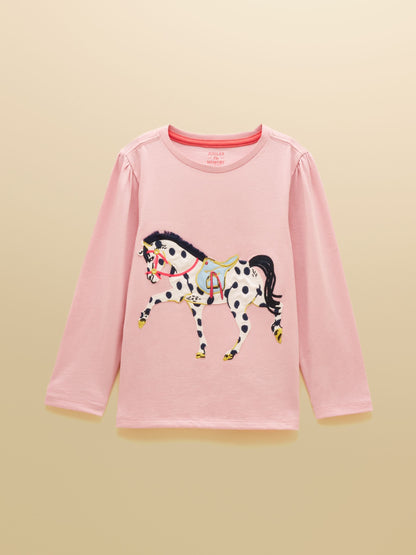Dsiney Kidz - Joules Girls' Ava Pink Horse Applique Long Sleeve Top image 1