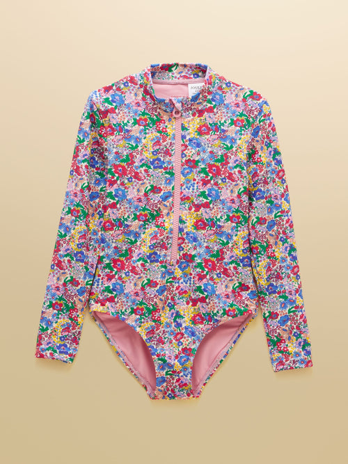 Dsiney Kidz - Joules Girls' Pink Ditsy Long Sleeve Sunsafe Swimsuit image 1