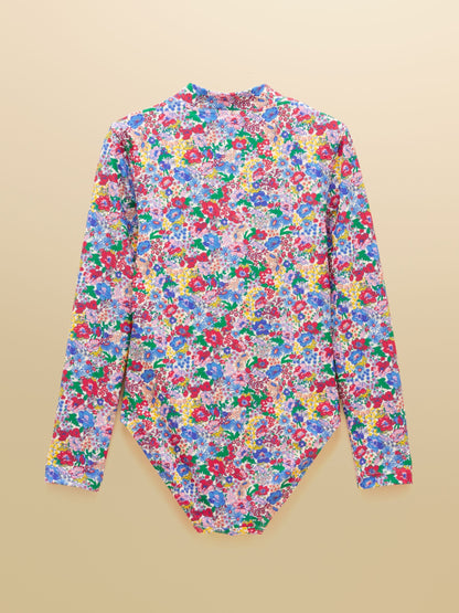 Joules Girls' Pink Ditsy Long Sleeve Sunsafe Swimsuit image 2