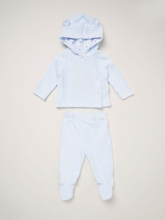 Rock-A-Bye Baby Boutique Blue Velour Jacket And Footed Trousers Set image 1