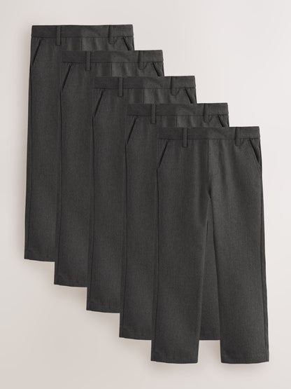 Dsiney Kidz - Grey Straight Leg Pull On Waist School Trousers 5 Pack (3-17yrs) image 1