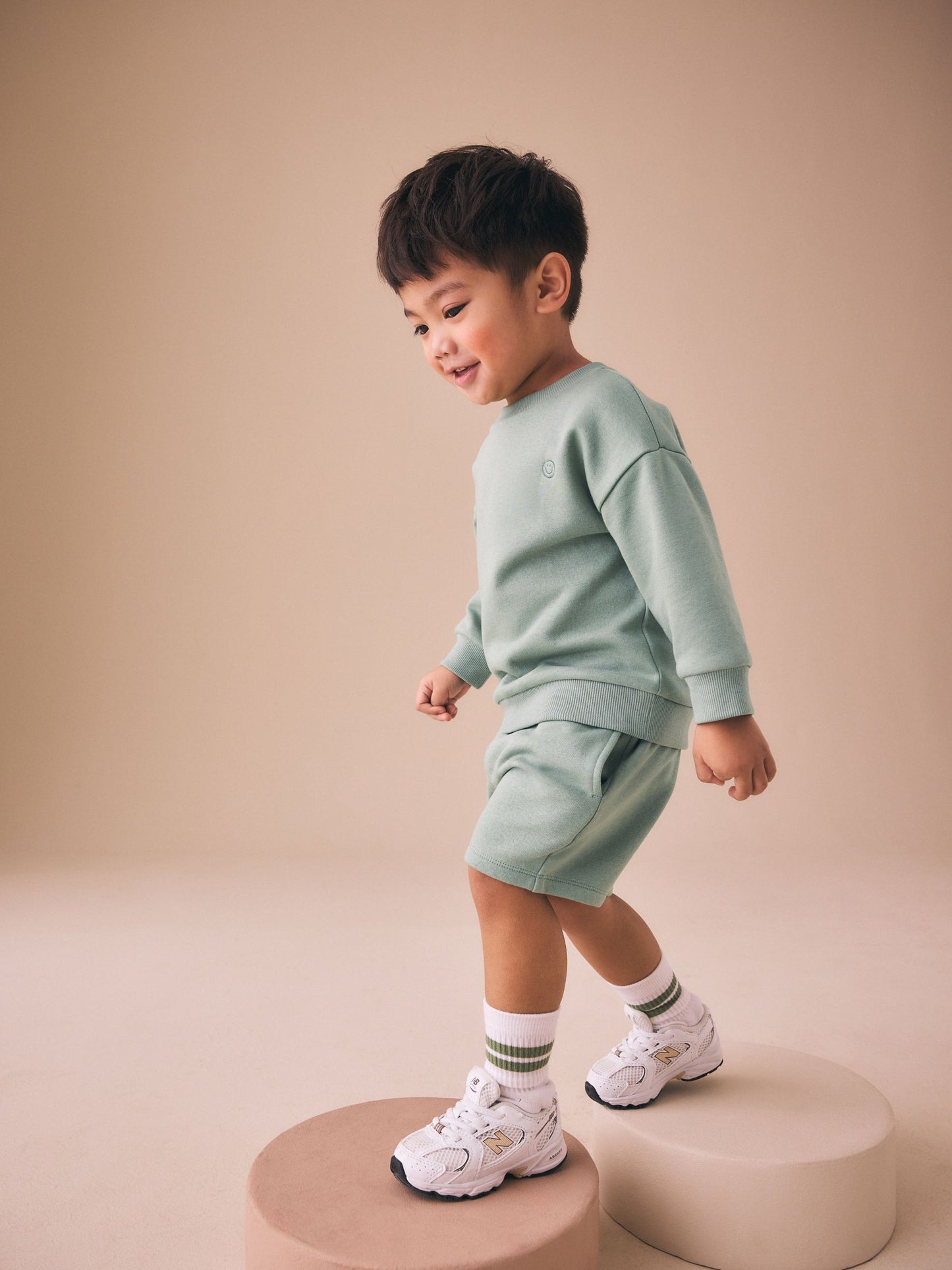 Sage Green Single Plain Crew Neck Sweatshirt and Shorts Set (3mths-7yrs) image 2