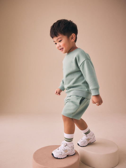 Sage Green Single Plain Crew Neck Sweatshirt and Shorts Set (3mths-7yrs) image 3