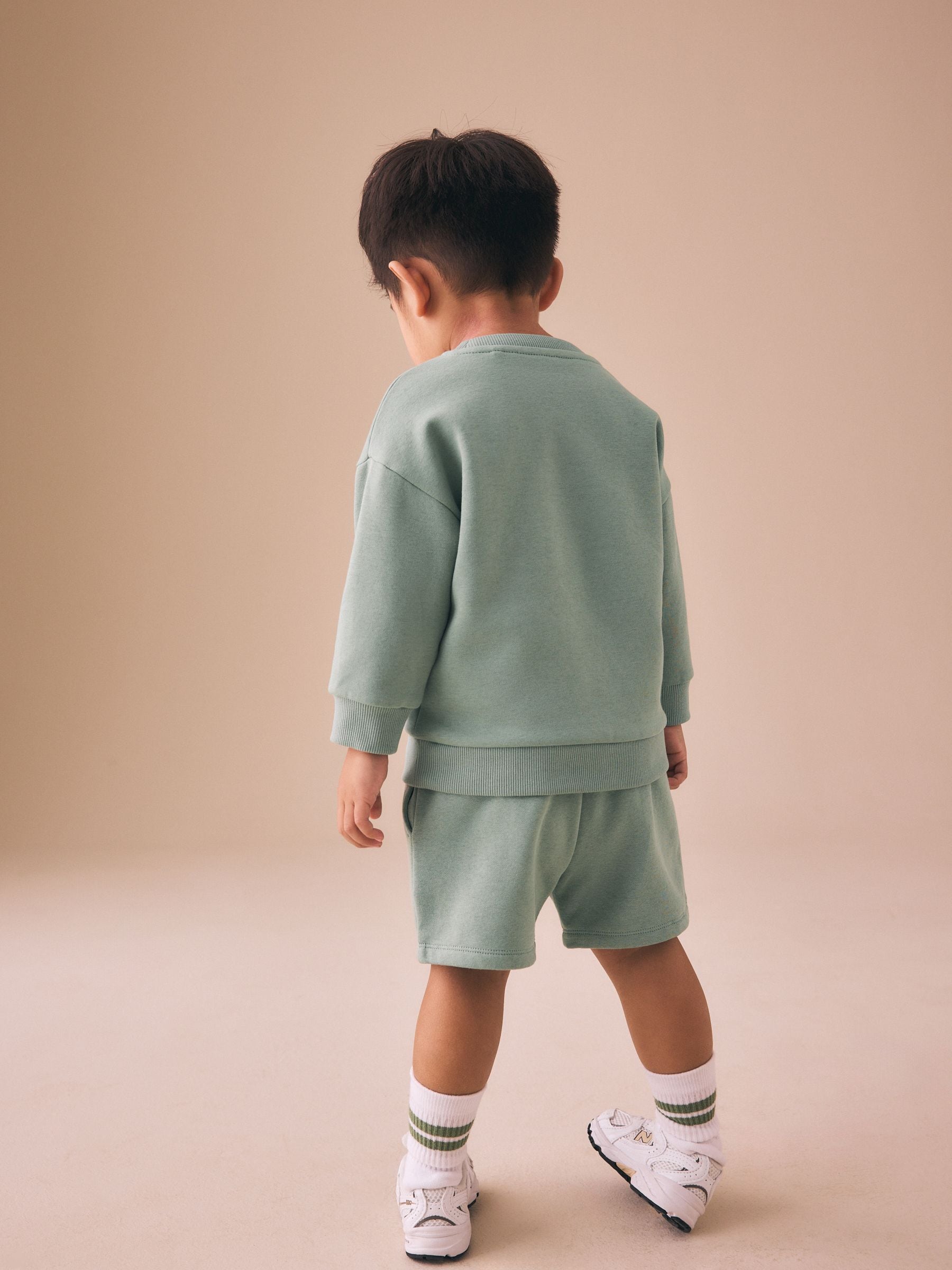 Sage Green Single Plain Crew Neck Sweatshirt and Shorts Set (3mths-7yrs) image 3