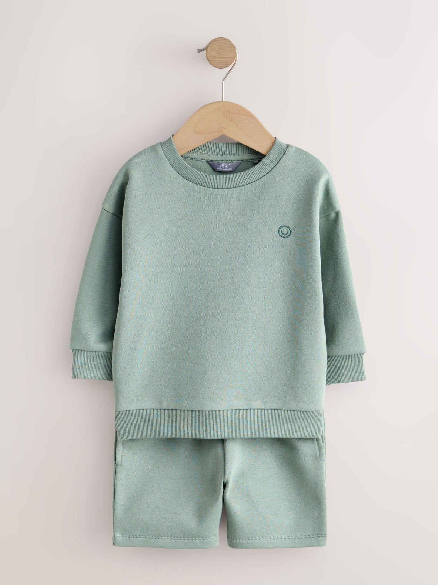 Sage Green Single Plain Crew Neck Sweatshirt and Shorts Set (3mths-7yrs) image 5