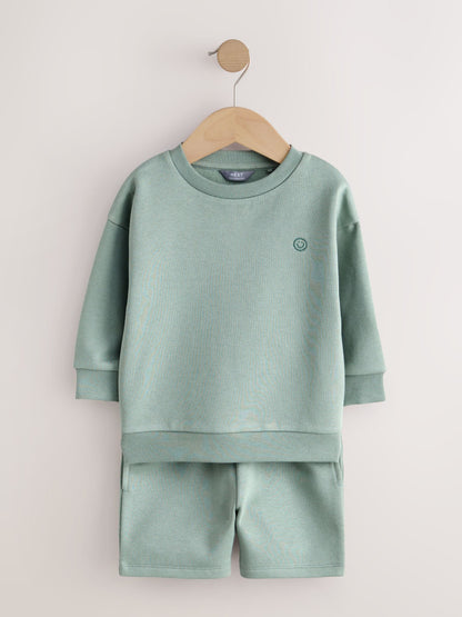 Sage Green Single Plain Crew Neck Sweatshirt and Shorts Set (3mths-7yrs) image 5