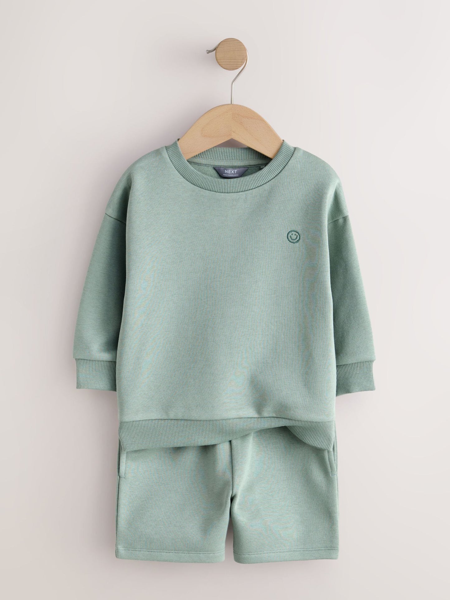 Sage Green Single Plain Crew Neck Sweatshirt and Shorts Set (3mths-7yrs) image 6