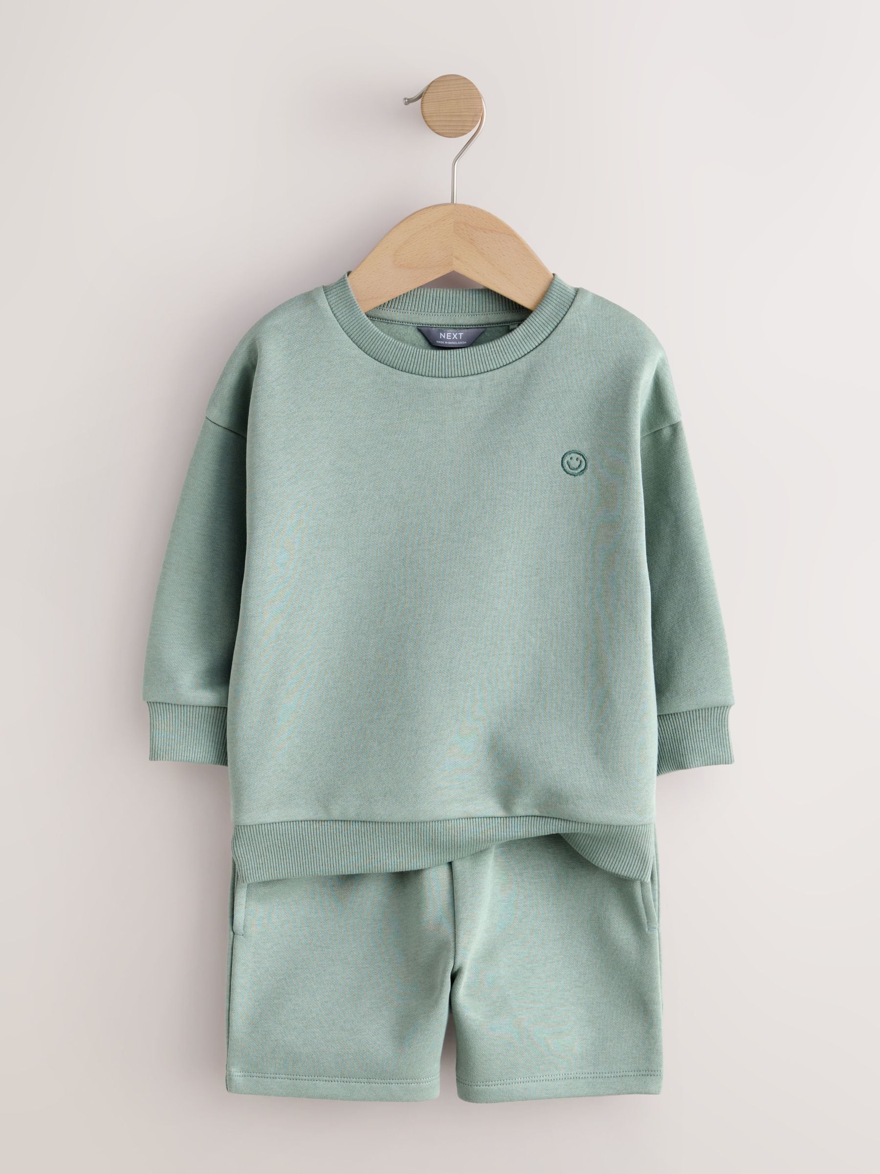 Sage Green Single Plain Crew Neck Sweatshirt and Shorts Set (3mths-7yrs) image 6