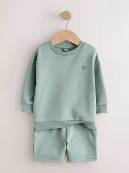 Sage Green Single Plain Crew Neck Sweatshirt and Shorts Set (3mths-7yrs) image 6