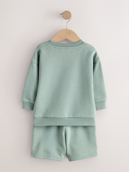 Sage Green Single Plain Crew Neck Sweatshirt and Shorts Set (3mths-7yrs) image 7