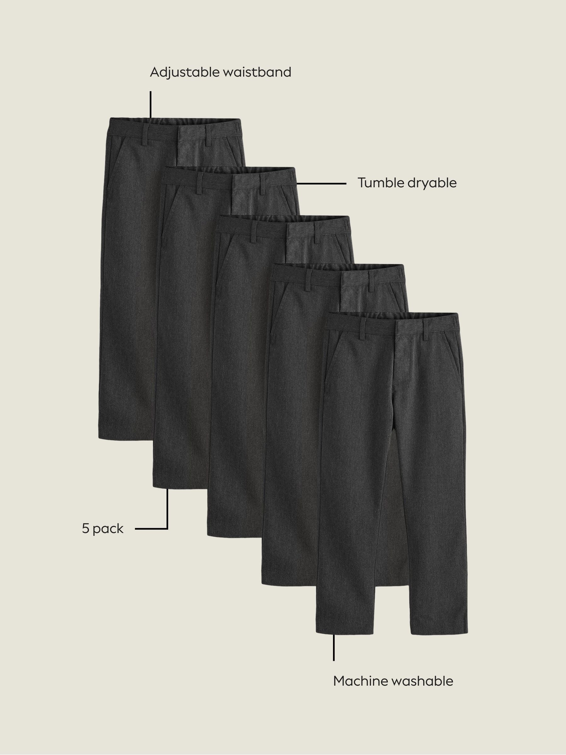 Dsiney Kidz - Grey Straight Leg School Trousers 5 Pack (3-17yrs) image 4