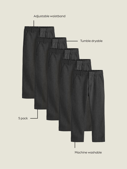 Dsiney Kidz - Grey Straight Leg School Trousers 5 Pack (3-17yrs) image 4