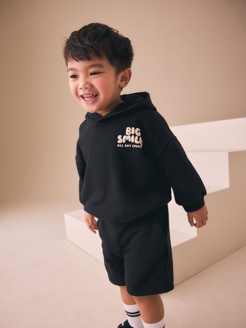 Black Big Smiles Hoodie and Shorts Set (3mths-7yrs) image 1