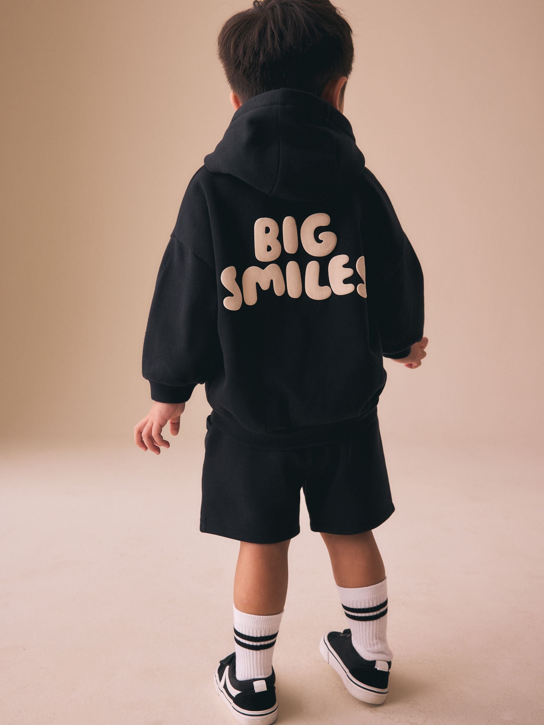 Black Big Smiles Hoodie and Shorts Set (3mths-7yrs) image 2