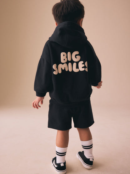 Black Big Smiles Hoodie and Shorts Set (3mths-7yrs) image 2