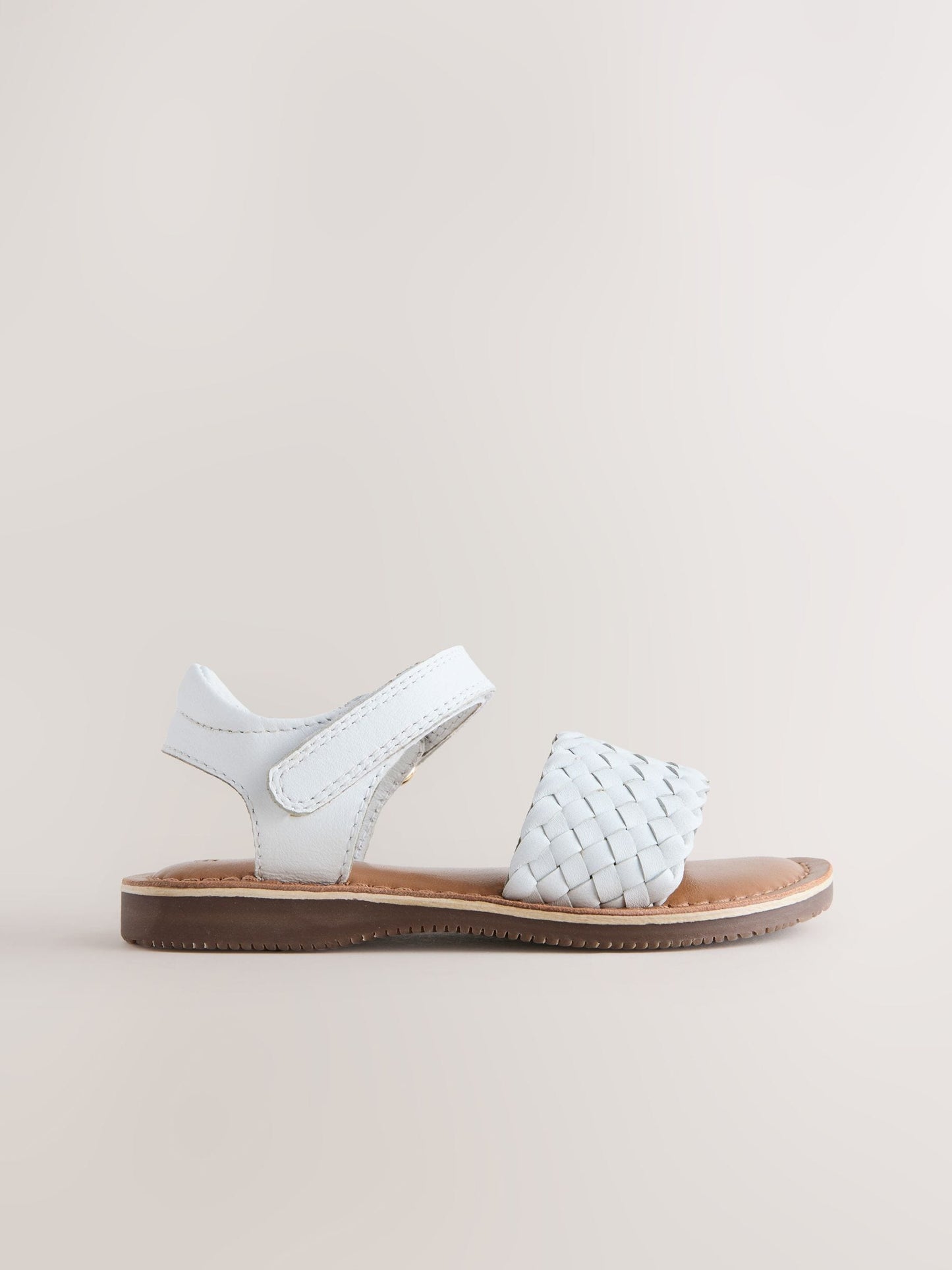 White Wide Fit (G) Leather Twist Sandals with Touch Fastening image 2