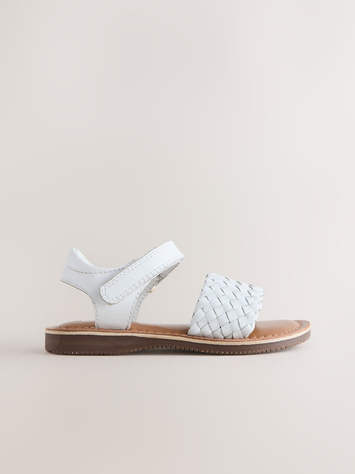 White Wide Fit (G) Leather Twist Sandals with Touch Fastening image 2