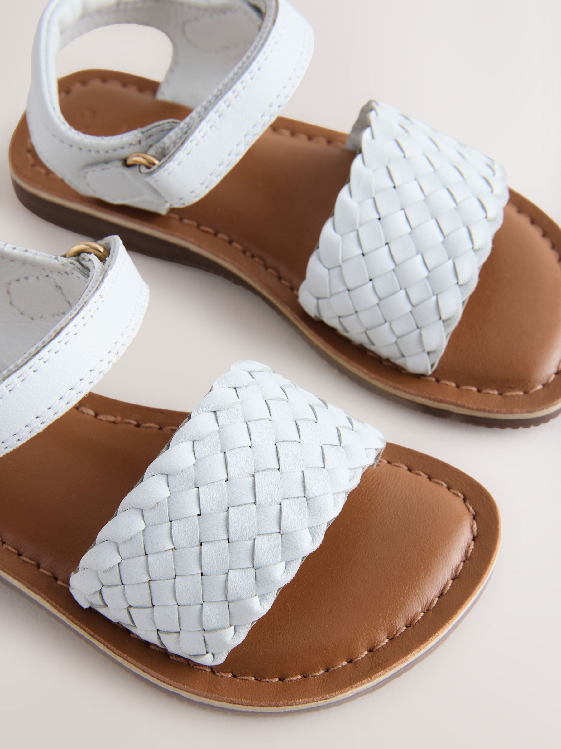 White Wide Fit (G) Leather Twist Sandals with Touch Fastening image 3