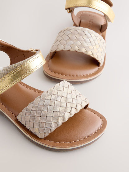 Gold Wide Fit (G) Leather Twist Sandals with Touch Fastening image 5