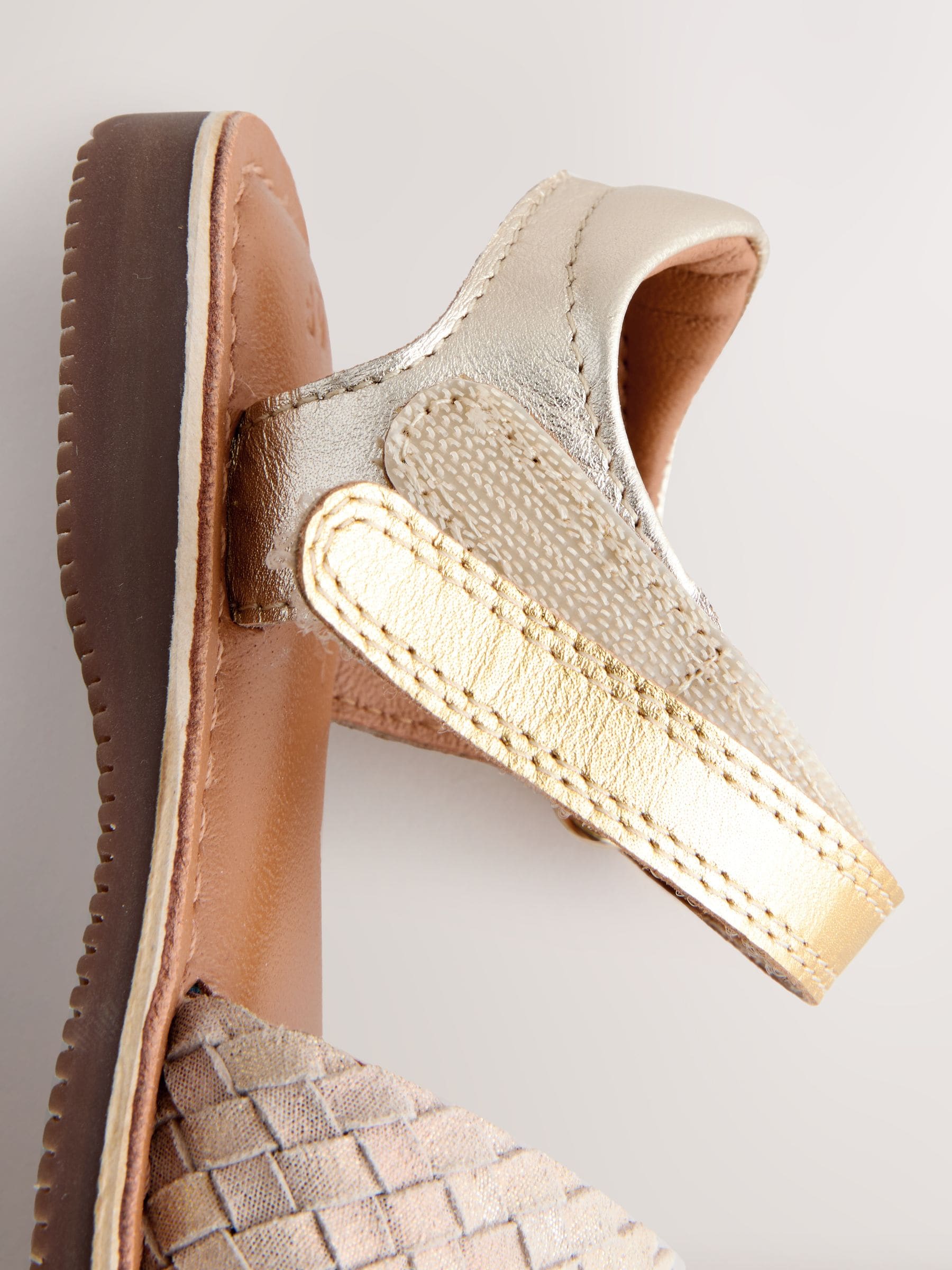 Gold Wide Fit (G) Leather Twist Sandals with Touch Fastening image 6