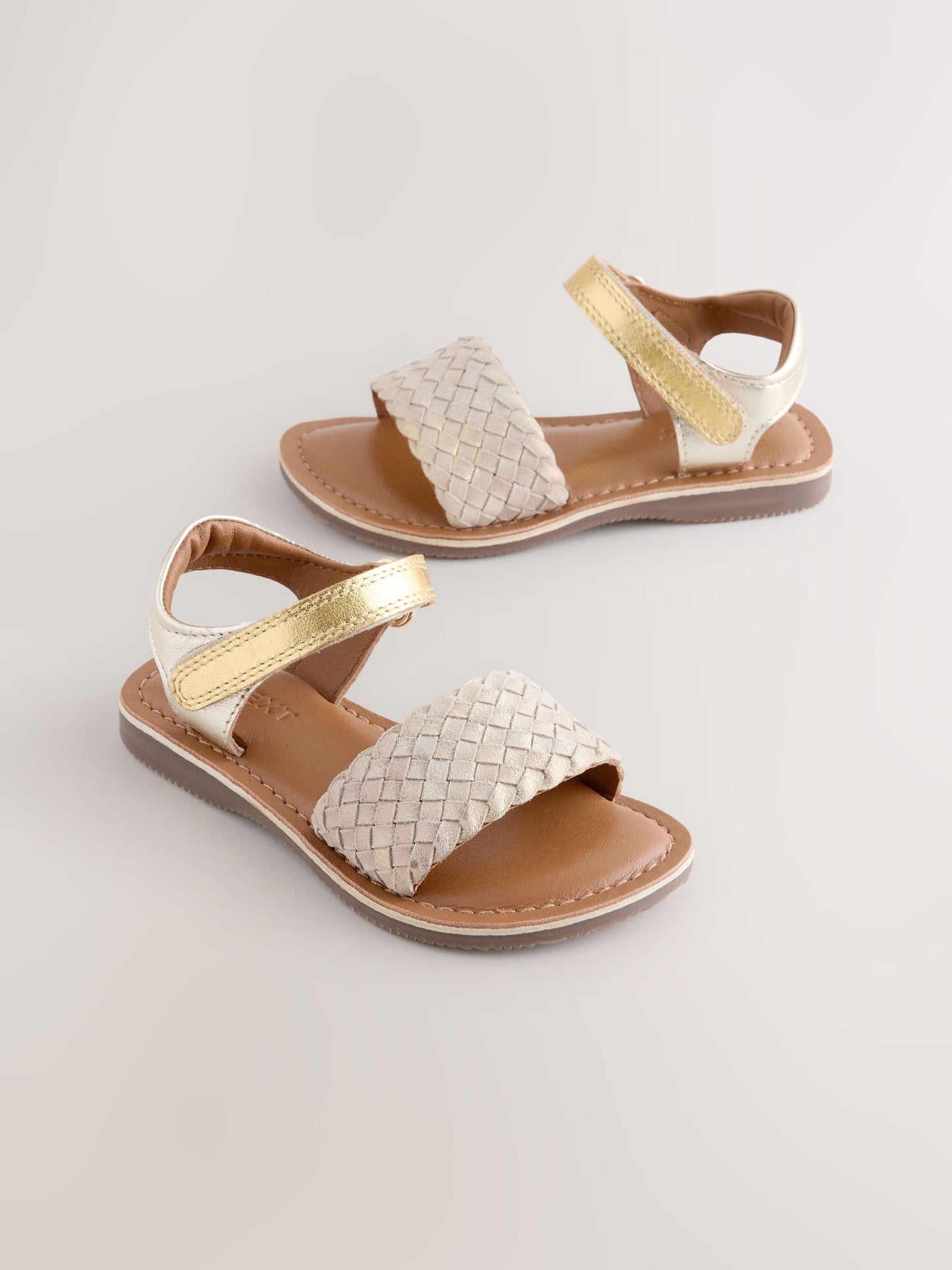 Gold Wide Fit (G) Leather Twist Sandals with Touch Fastening image 1