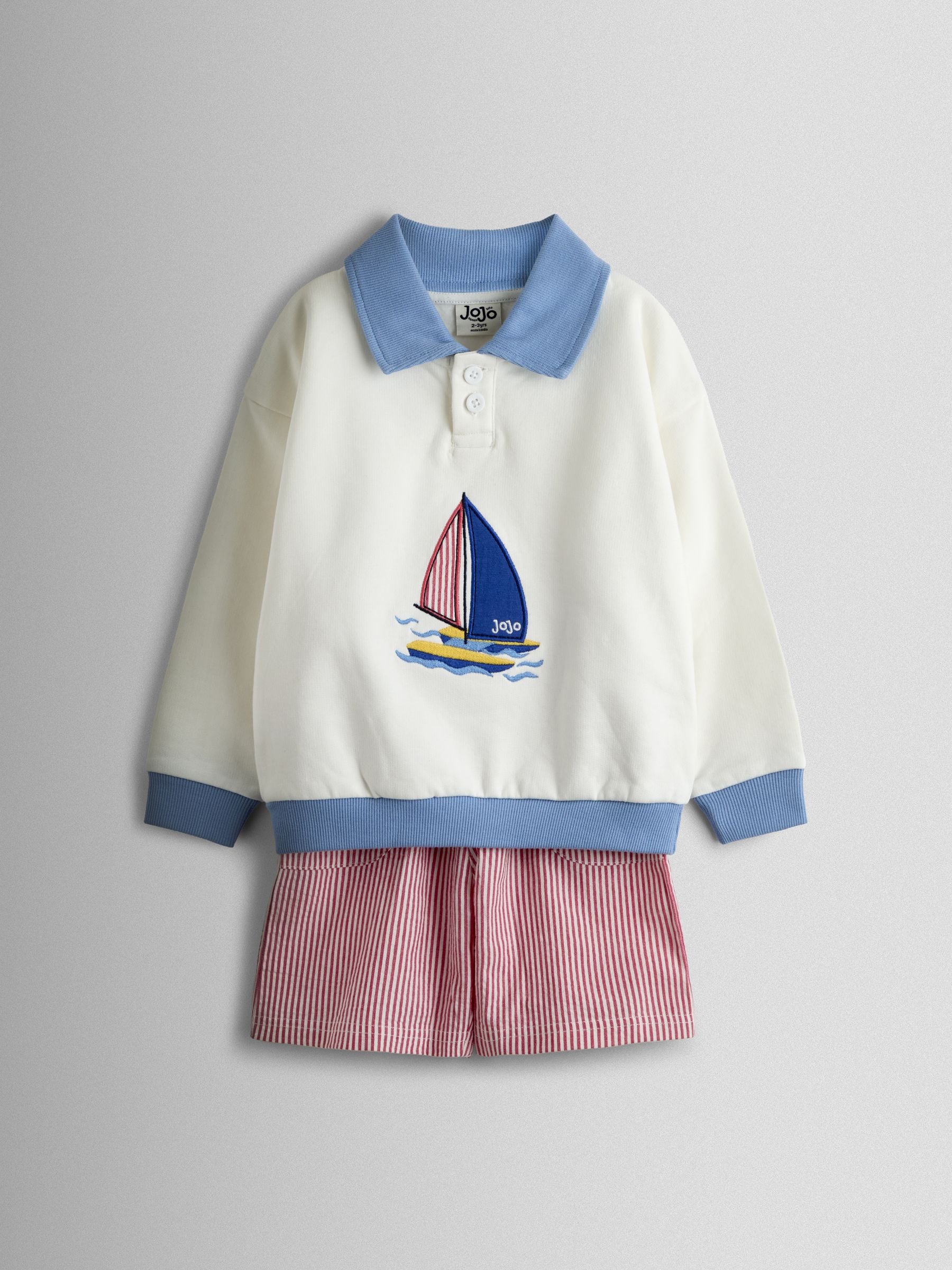 JoJo Maman Bébé Cream Boat 2-Piece Nautical Sweatshirt & Short Set image 1