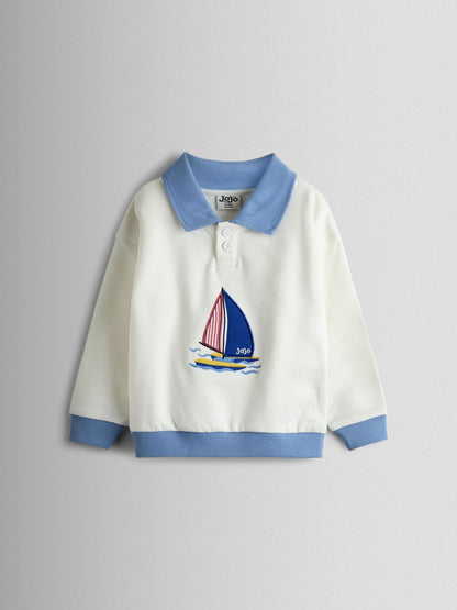 JoJo Maman Bébé Cream Boat 2-Piece Nautical Sweatshirt & Short Set image 2