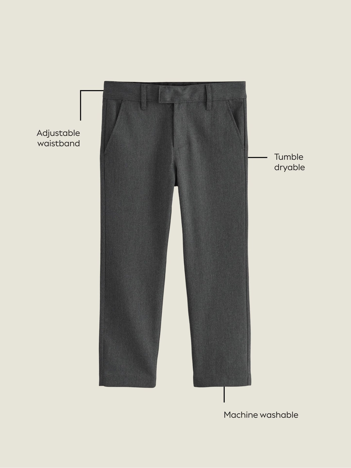 Dsiney Kidz - Grey Longer Leg Regular Waist School Trousers (3-17yrs) image 4