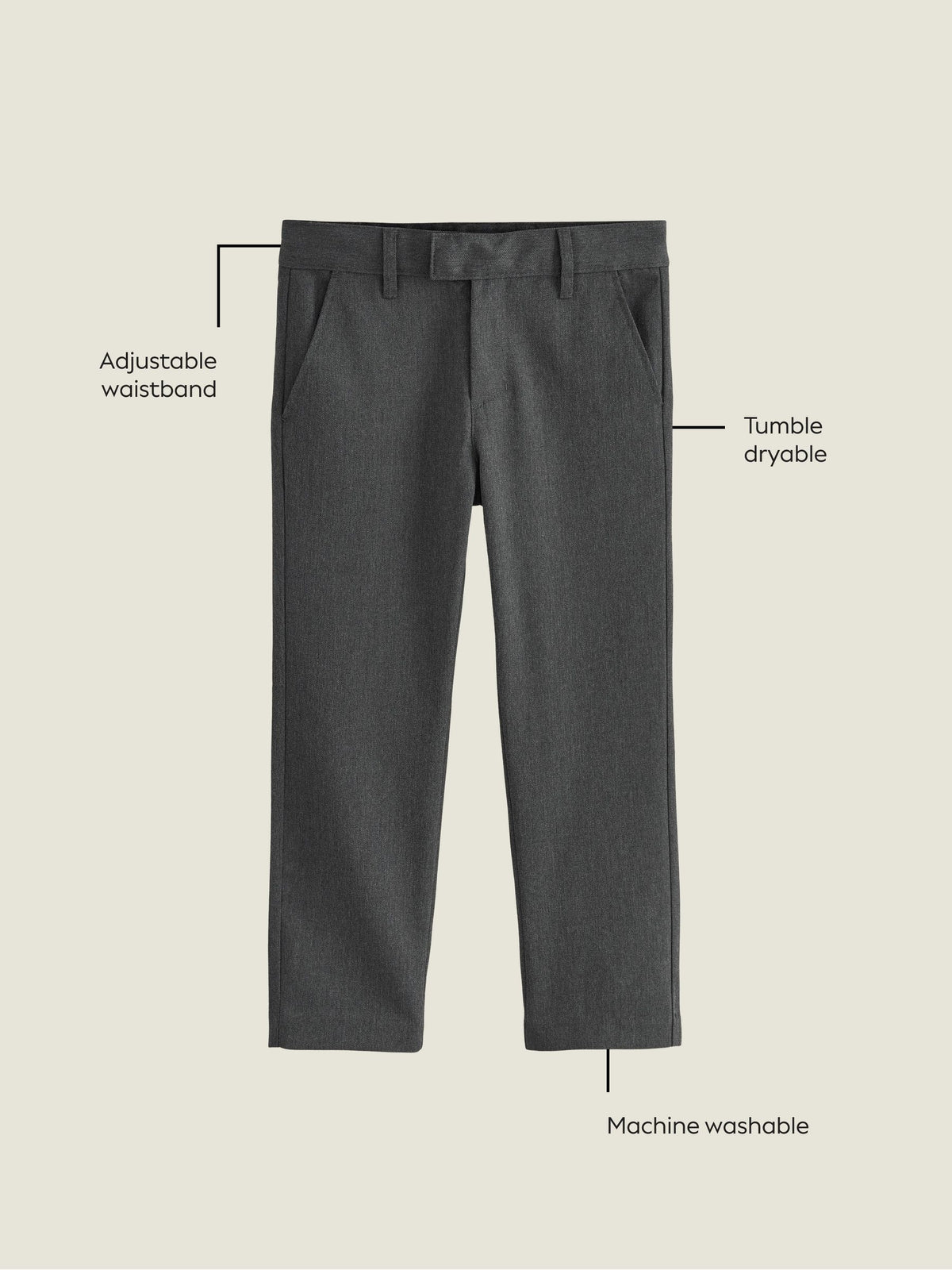 Dsiney Kidz - Grey Longer Leg Regular Waist School Trousers (3-17yrs) image 4