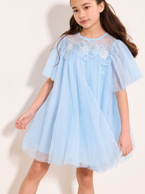 Dsiney Kidz - Lipsy Blue Sequin Tulle Shift Occasion Dress (5-11yrs) image 1