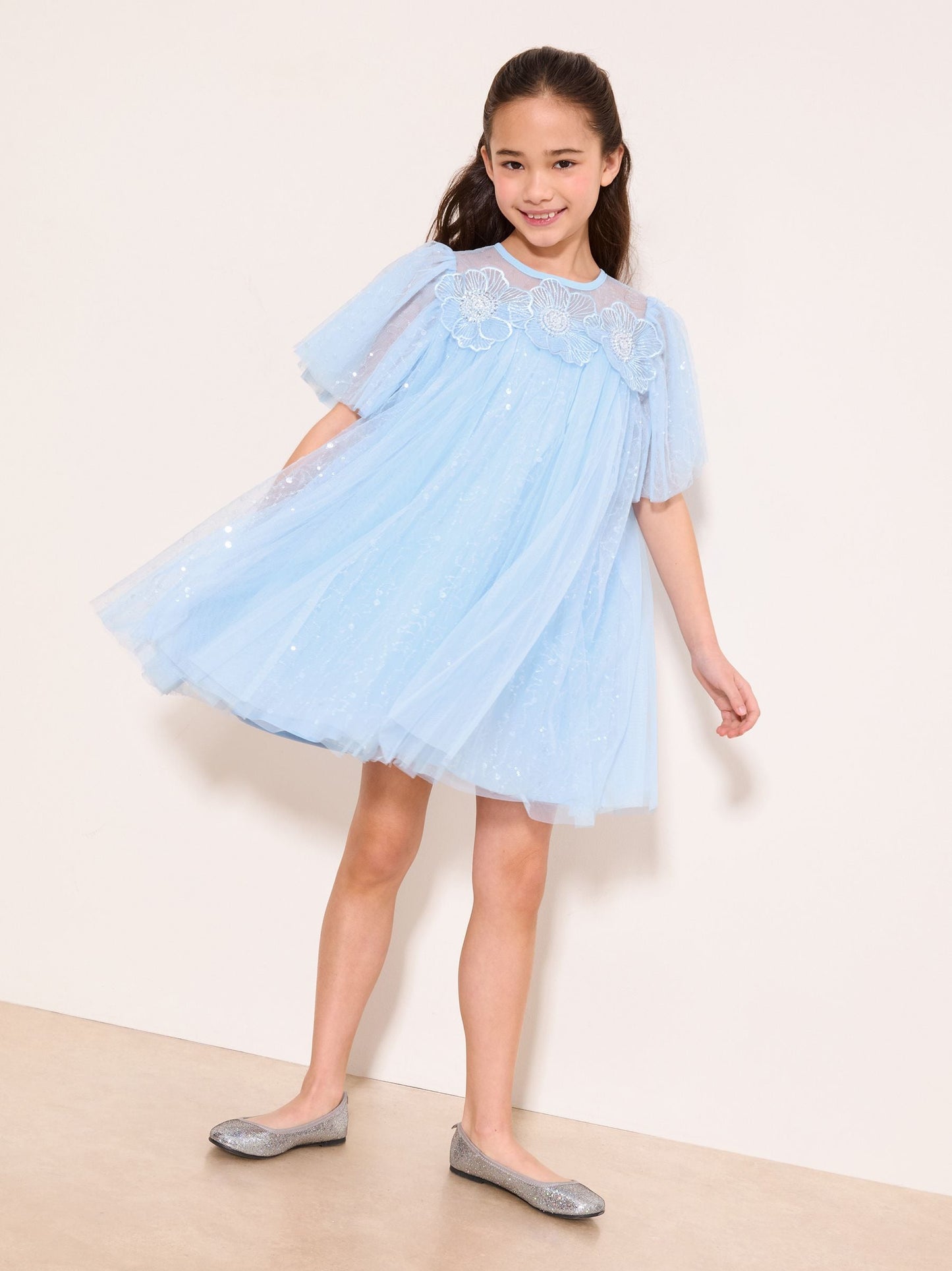 Lipsy Blue Sequin Tulle Shift Occasion Dress (5-11yrs) image 2