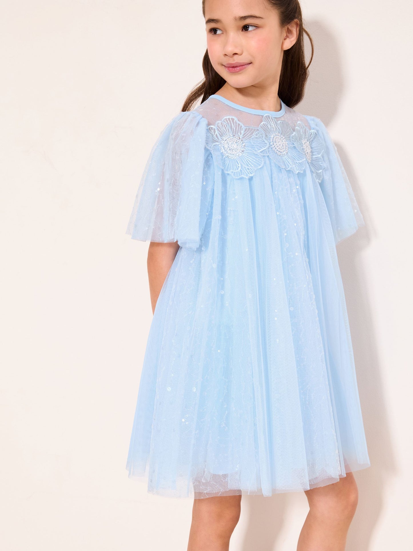 Lipsy Blue Sequin Tulle Shift Occasion Dress (5-11yrs) image 3