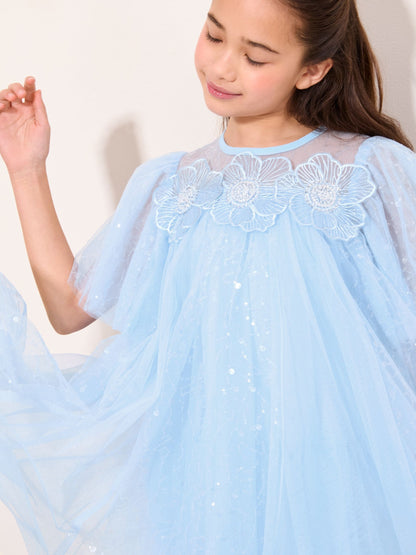 Lipsy Blue Sequin Tulle Shift Occasion Dress (5-11yrs) image 4