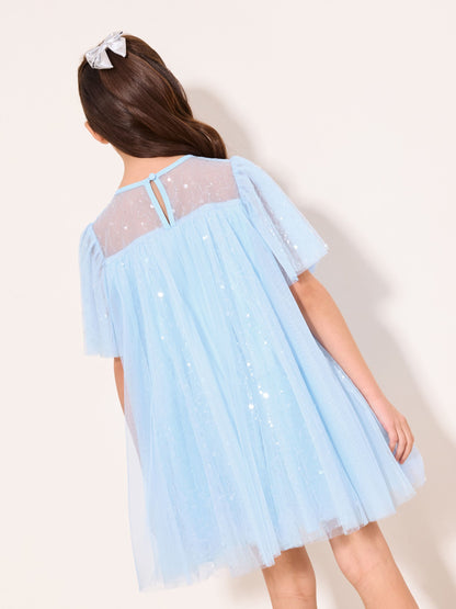Lipsy Blue Sequin Tulle Shift Occasion Dress (5-11yrs) image 5