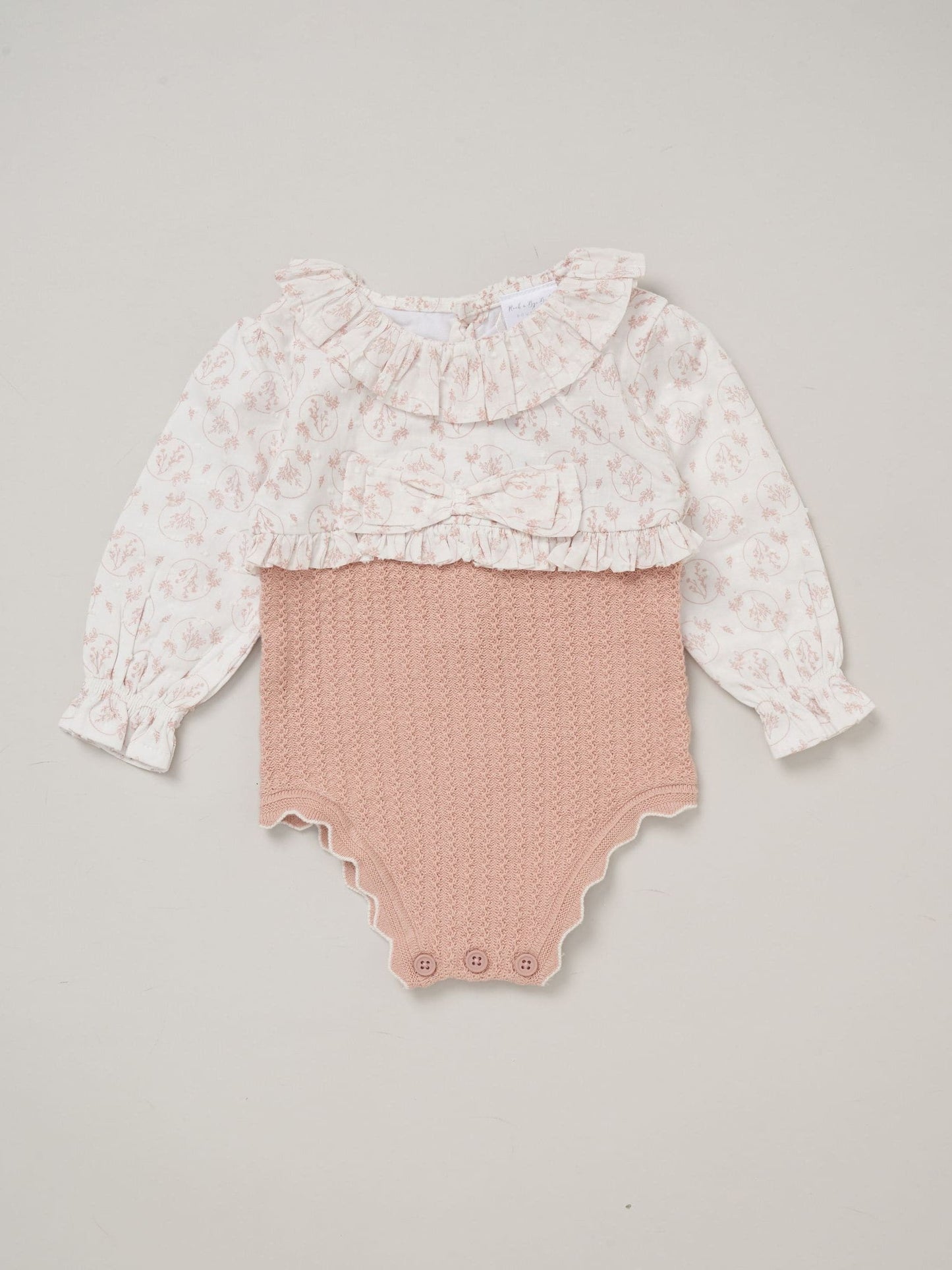 Rock-A-Bye Baby Boutique Pink True Knit Woven Romper And Bonnet Outfit Set image 3
