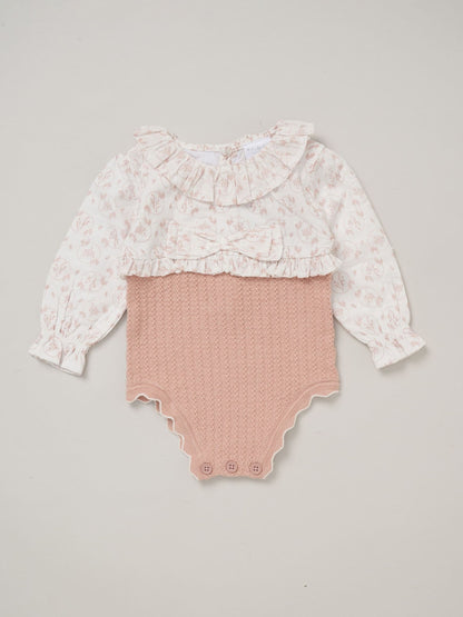 Rock-A-Bye Baby Boutique Pink True Knit Woven Romper And Bonnet Outfit Set image 3