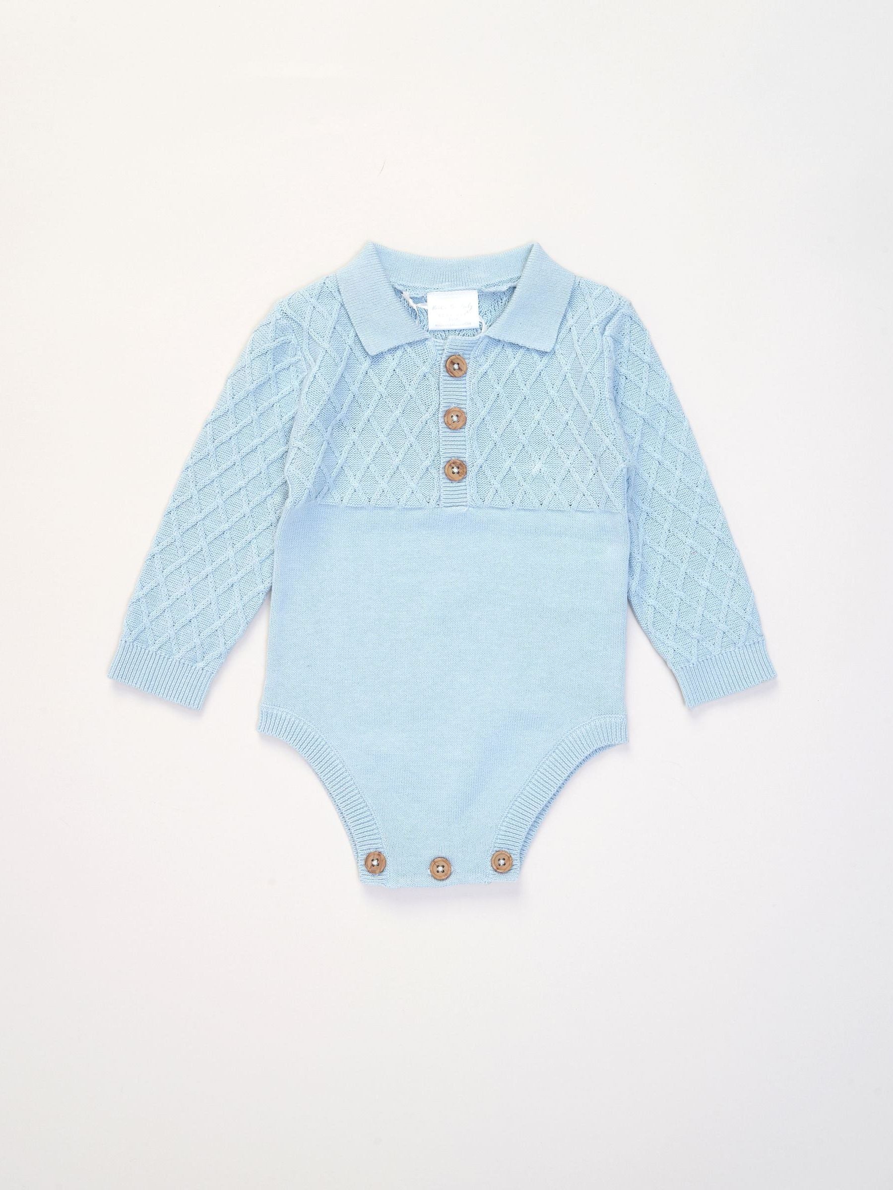 Rock-A-Bye Baby Boutique Blue True Knit Bodysuit With Rib Leggings And Hat Outfit Set image 3