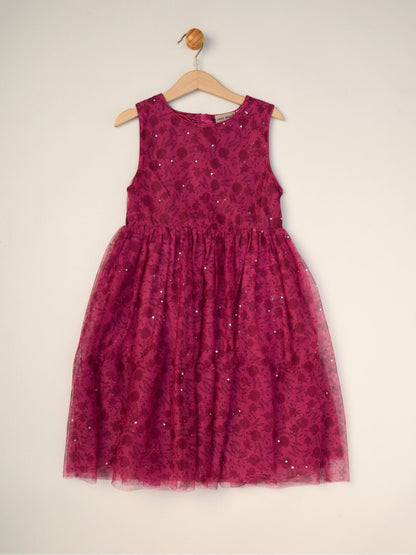 Miss Purple Jacket With Tulle Appliqué And Printed Tulle Dress Set image 4