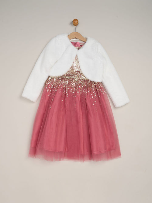 Dsiney Kidz - Miss Pink Waterfall Sequin Dress And Faux Fur Bolero Set image 1