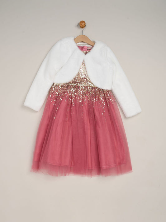 Miss Pink Waterfall Sequin Dress And Faux Fur Bolero Set image 1