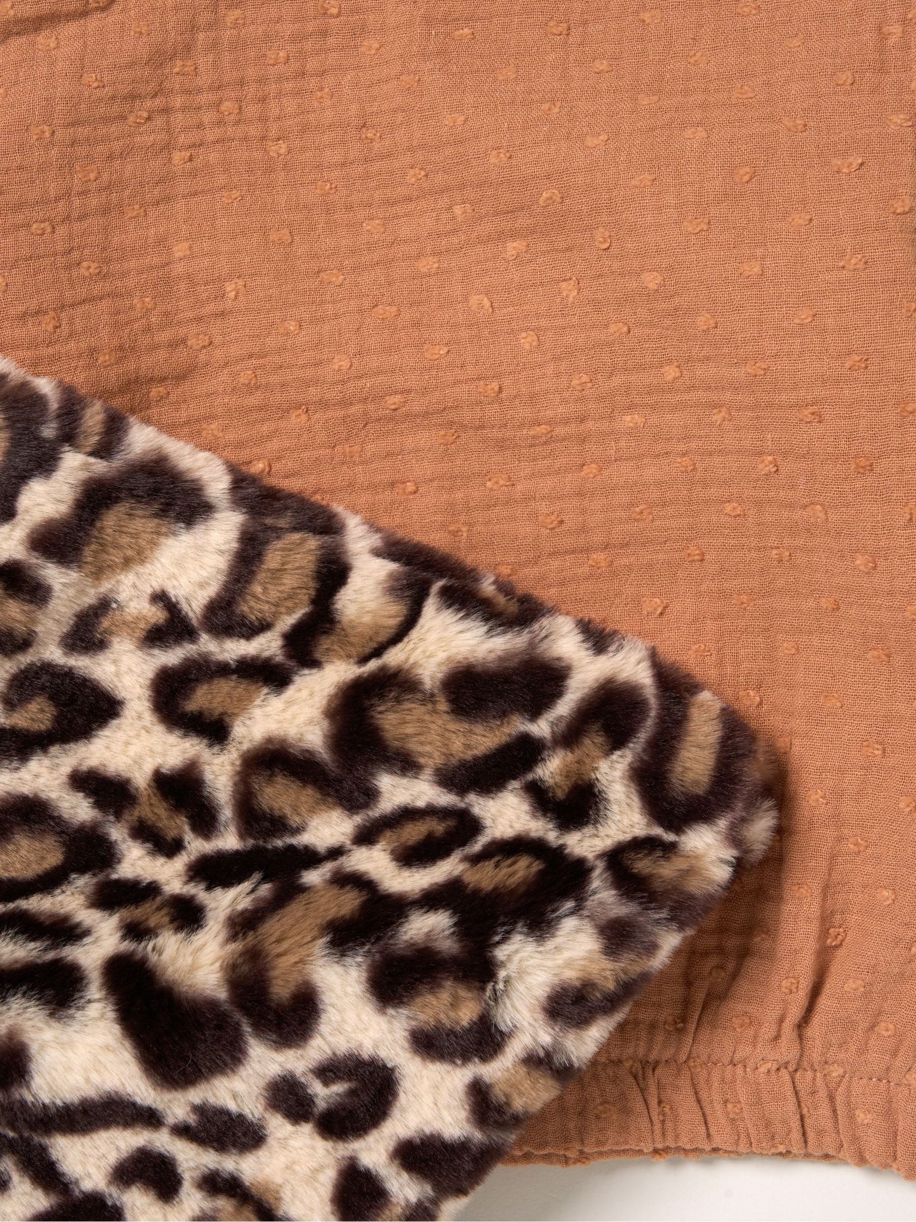 Miss Leopard Print/Brown Faux Fur Gilet Muslin Top And Skirt With Bag Set image 2