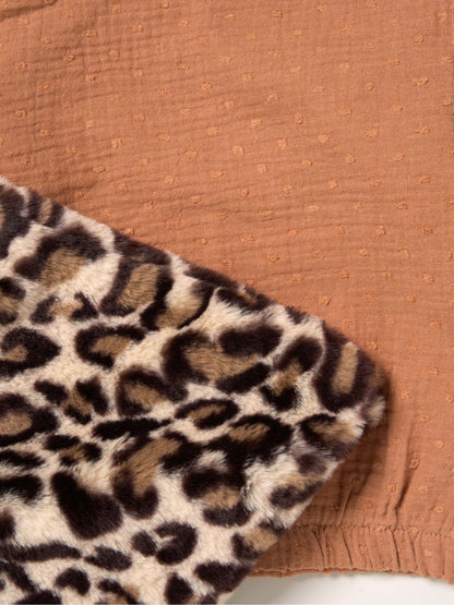Miss Leopard Print/Brown Faux Fur Gilet Muslin Top And Skirt With Bag Set image 2