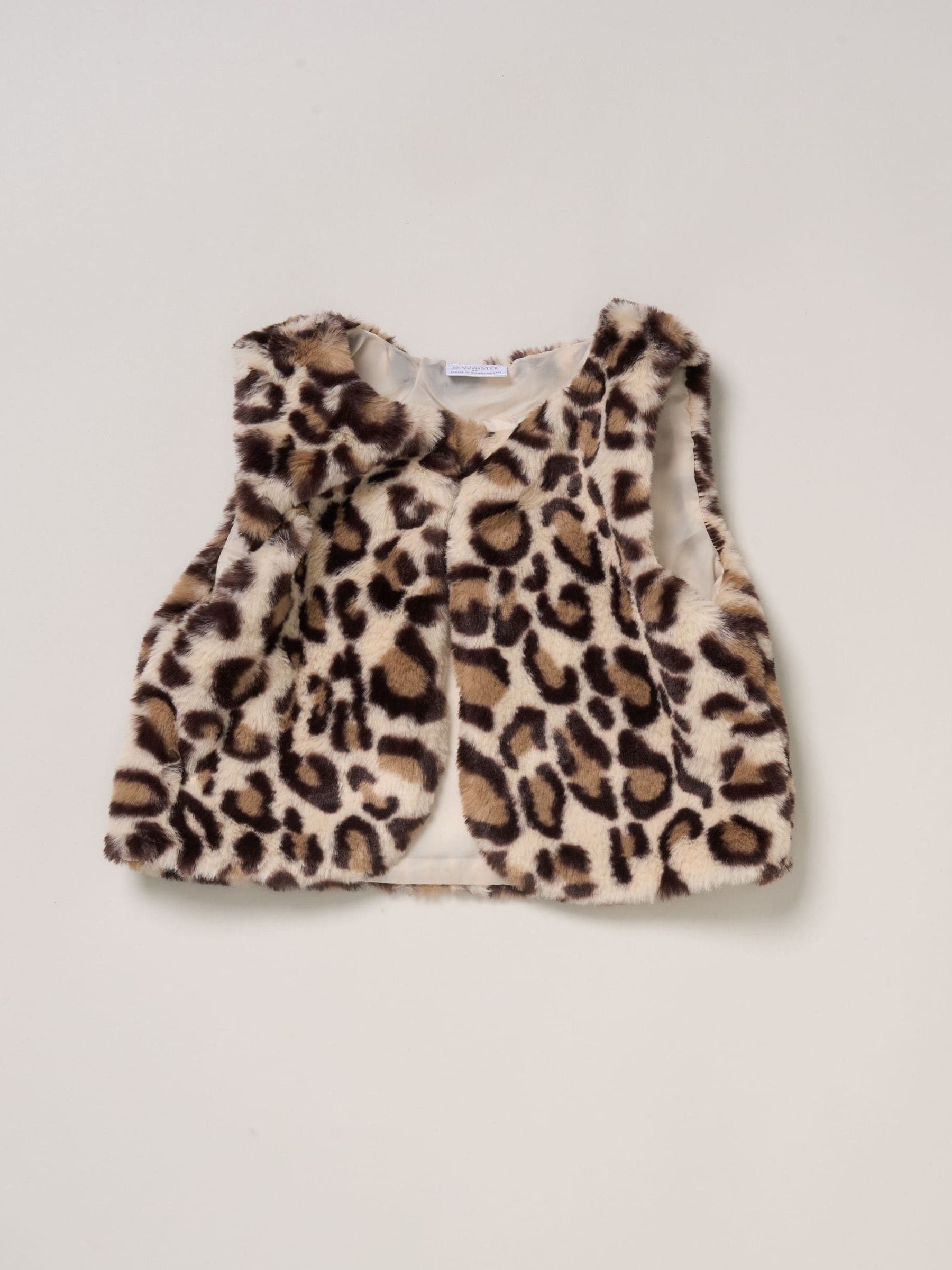 Miss Leopard Print/Brown Faux Fur Gilet Muslin Top And Skirt With Bag Set image 3