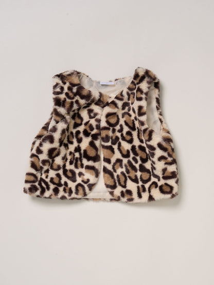 Miss Leopard Print/Brown Faux Fur Gilet Muslin Top And Skirt With Bag Set image 3