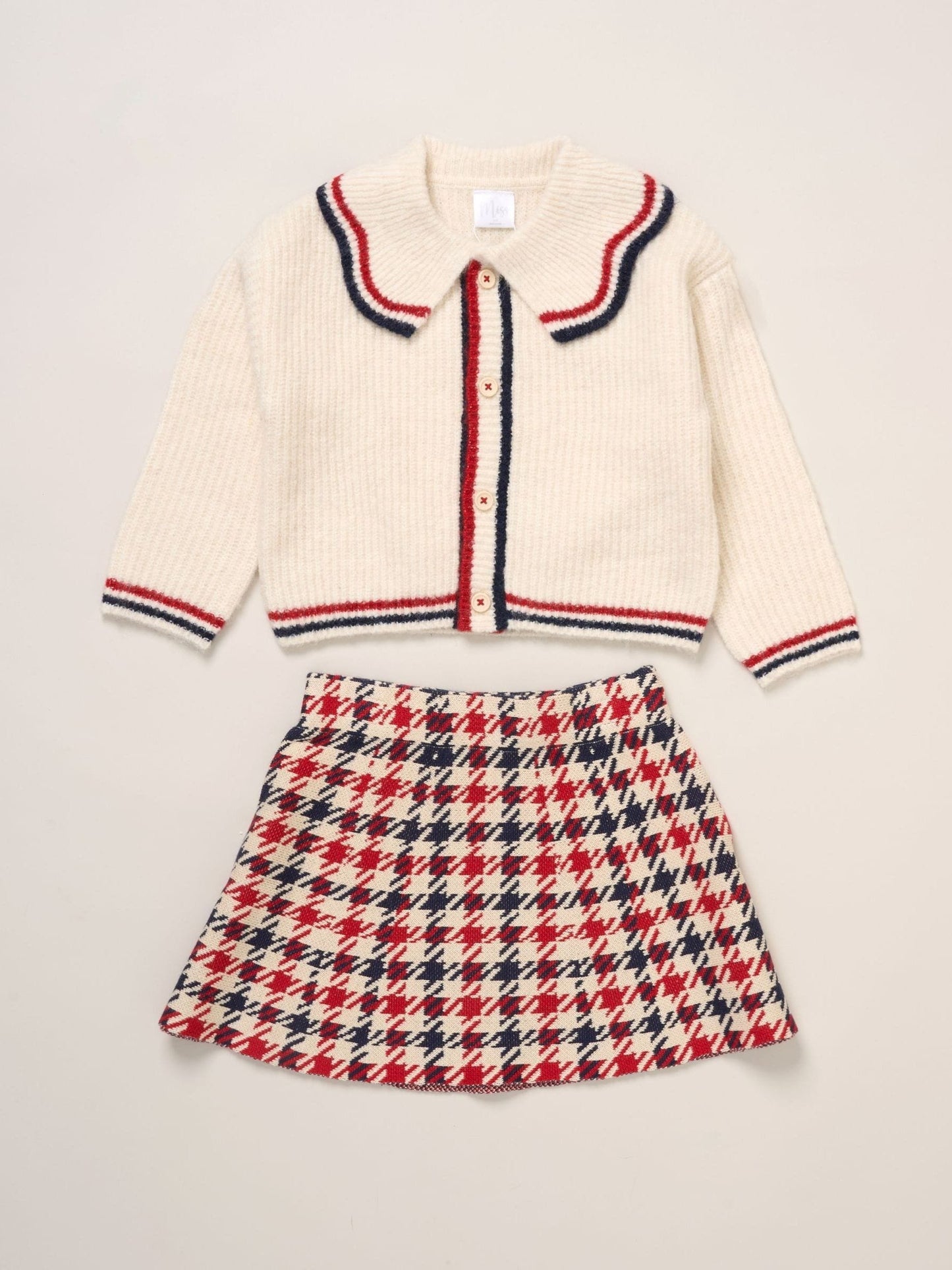 Miss White True Knit Cardigan With Check Skirt image 1