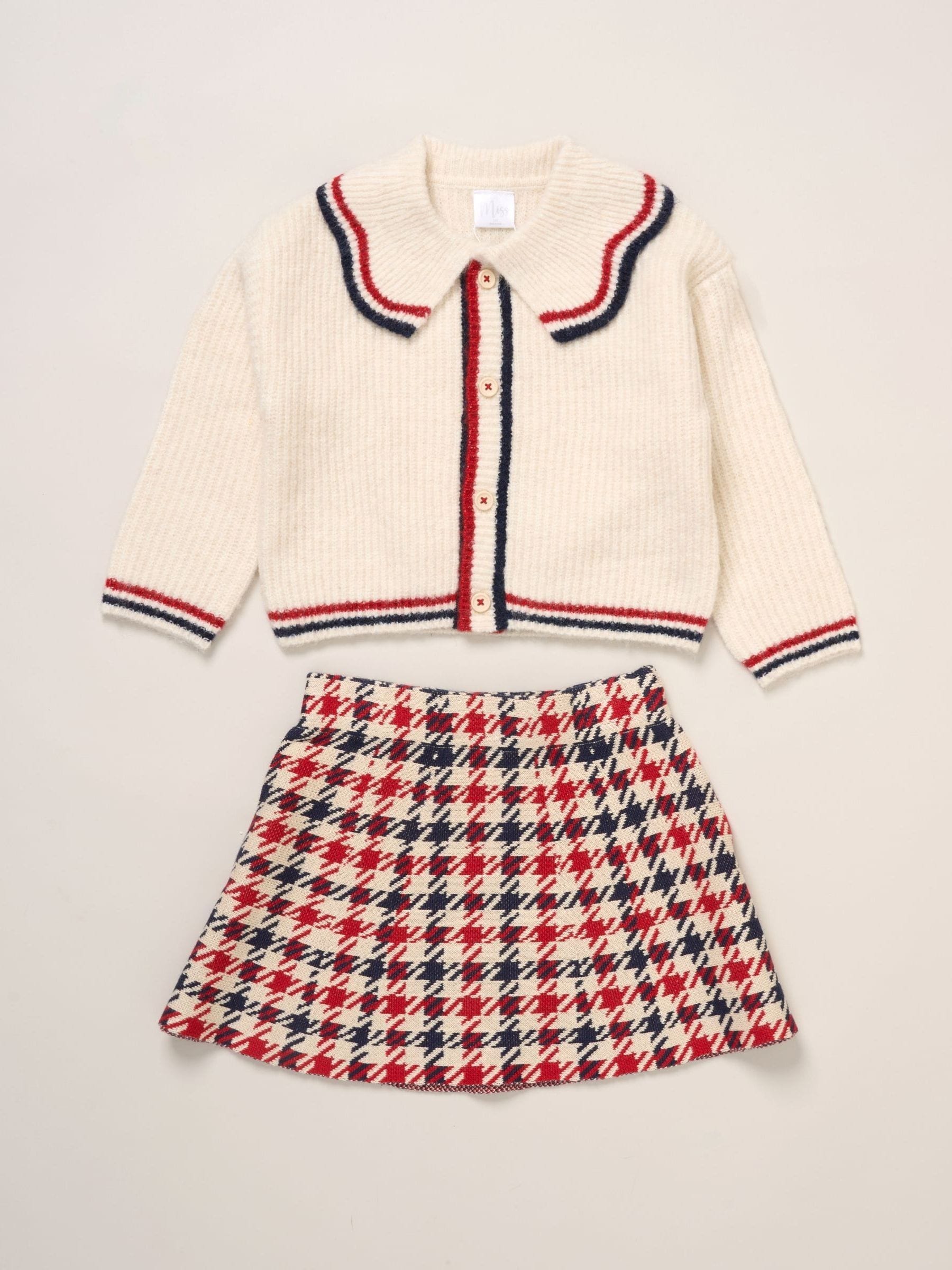 Miss White True Knit Cardigan With Check Skirt image 1